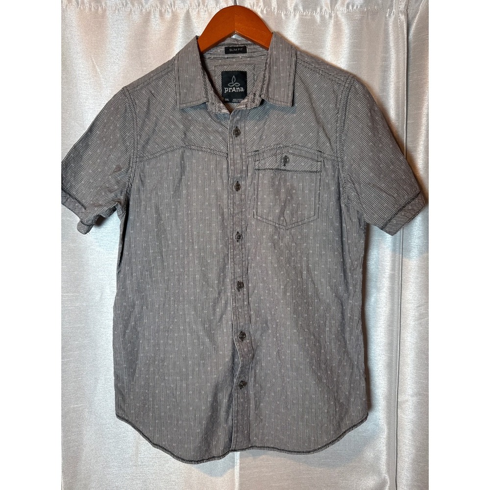 Prana Mens Slim Fit Short Sleeve Button Up Shirt Gray Pattern Size SML‎